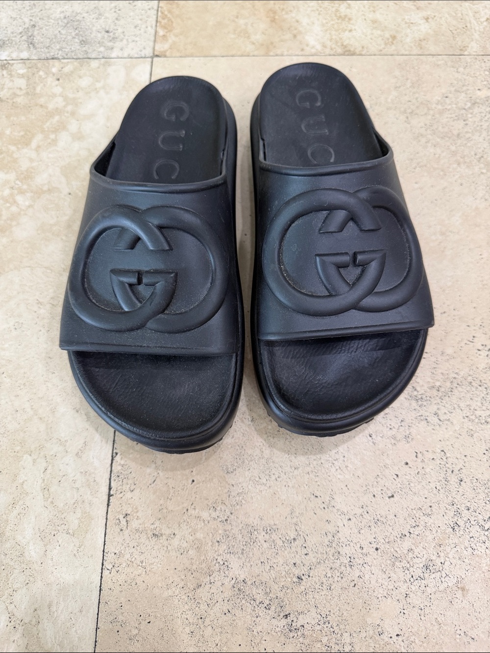 Gucci Matte Black Double G Slide Sandals